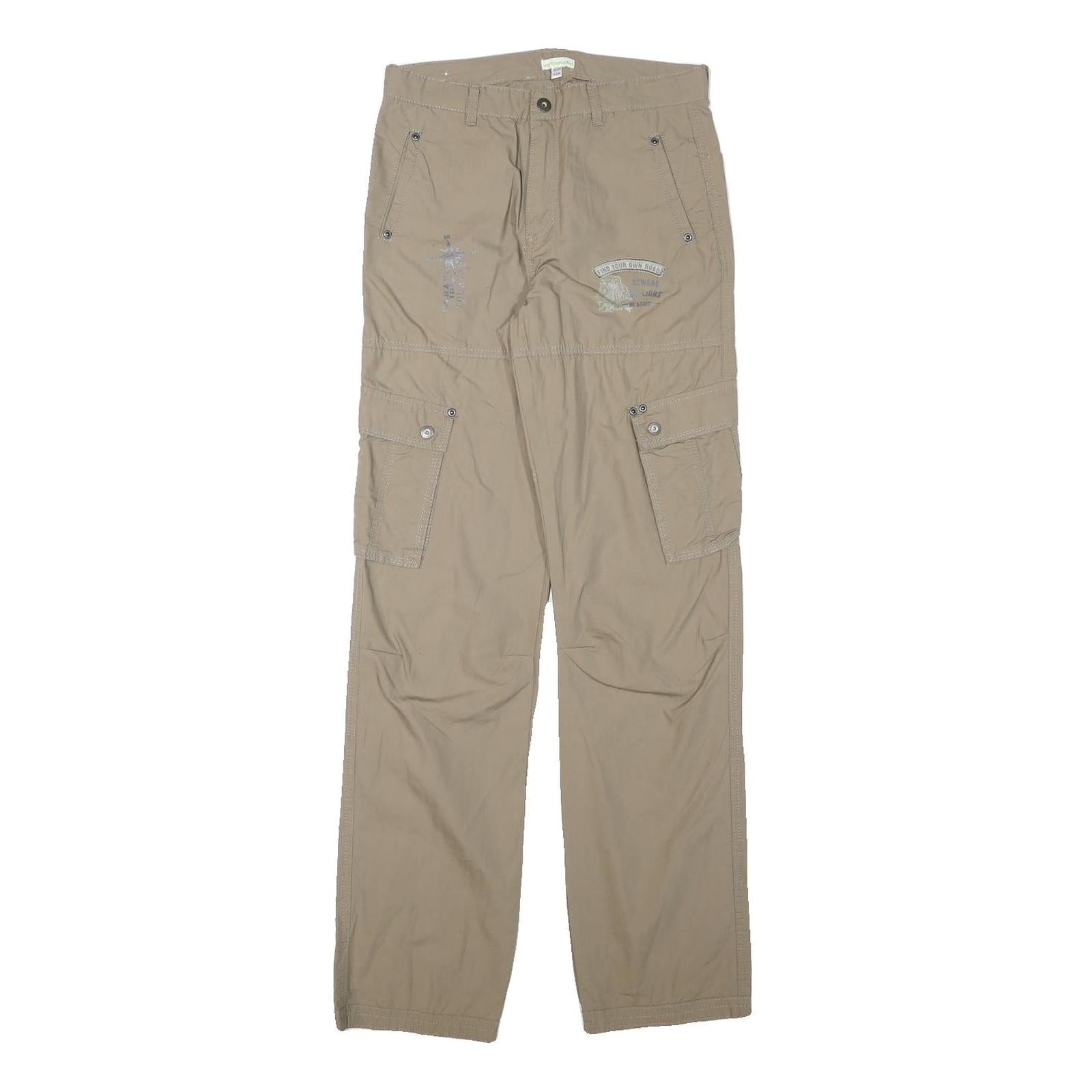 VERTBAUDET Mens Cotton Blend Beige Casual Regular Fit Cargo Trousers W26 L31