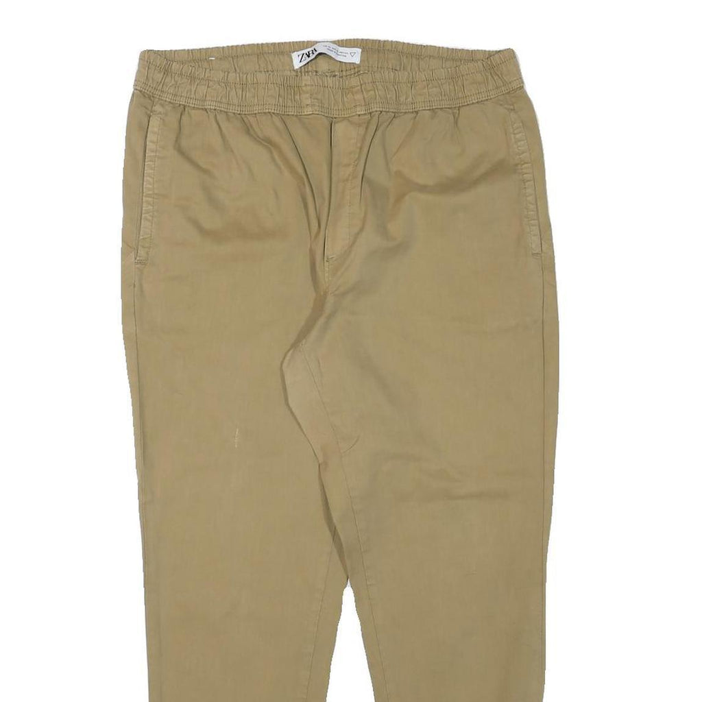 ZARA Mens Cotton Blend Beige Relaxed Drawstring Trousers W33 L28 Casual Wear
