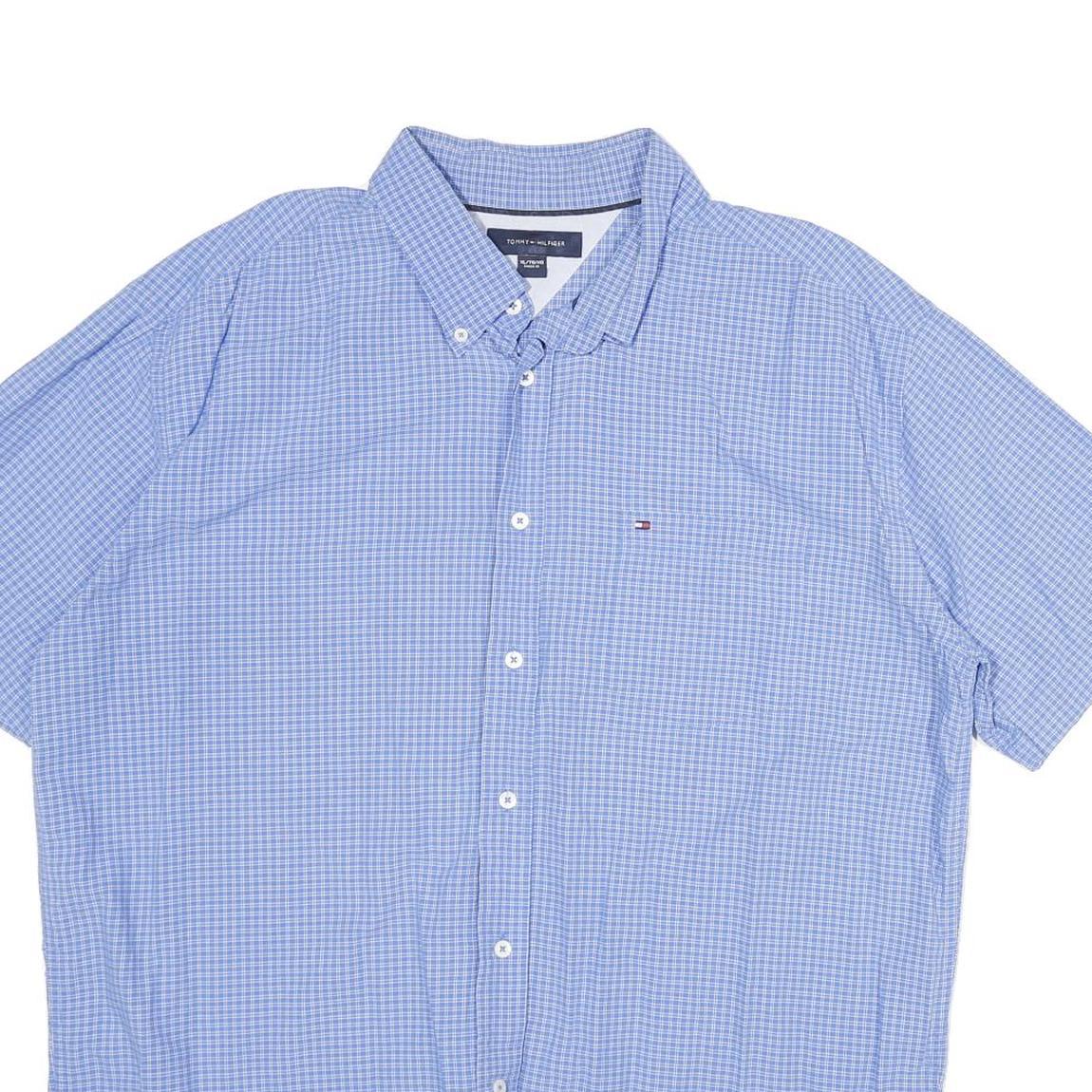 TOMMY HILFIGER Mens Blue Checked Shirt XL Casual Classic Cotton Button