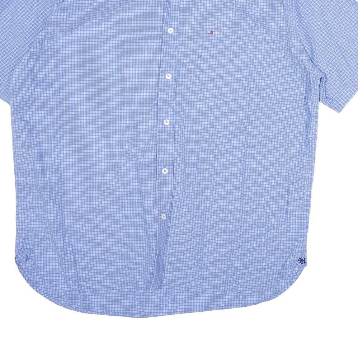 TOMMY HILFIGER Mens Blue Checked Shirt XL Casual Classic Cotton Button