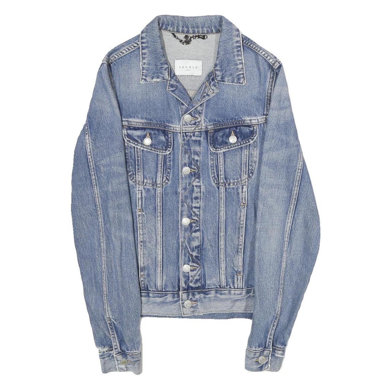 SANDRO Mens Blue Denim Jacket XS Cotton Button Plain Classic Fit Casual