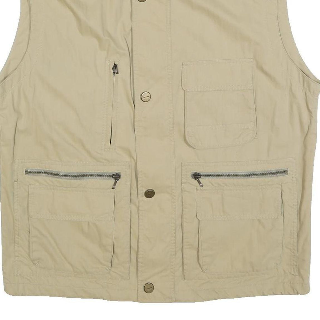 JUPITER Mens Beige Sleeveless L Polyester Blend Utility Jacket Zip Pockets
