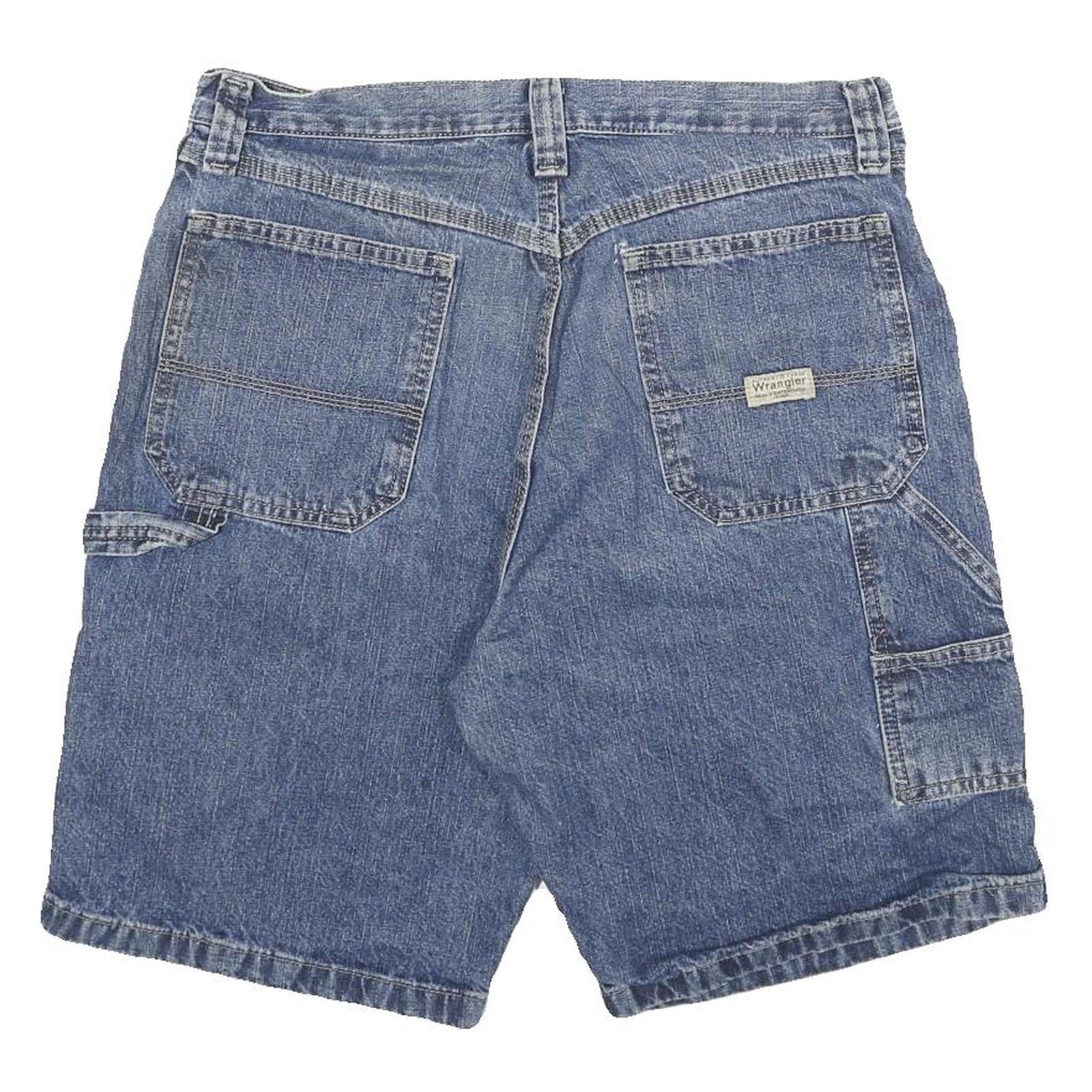 WRANGLER Mens Denim Blue Cargo Shorts XL W32 Workwear Cotton Blend