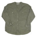 ZARA Womens Green Basic Long Sleeve Button Neck Shirt M Casual Cotton Blend Top
