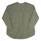 ZARA Womens Green Basic Long Sleeve Button Neck Shirt M Casual Cotton Blend Top