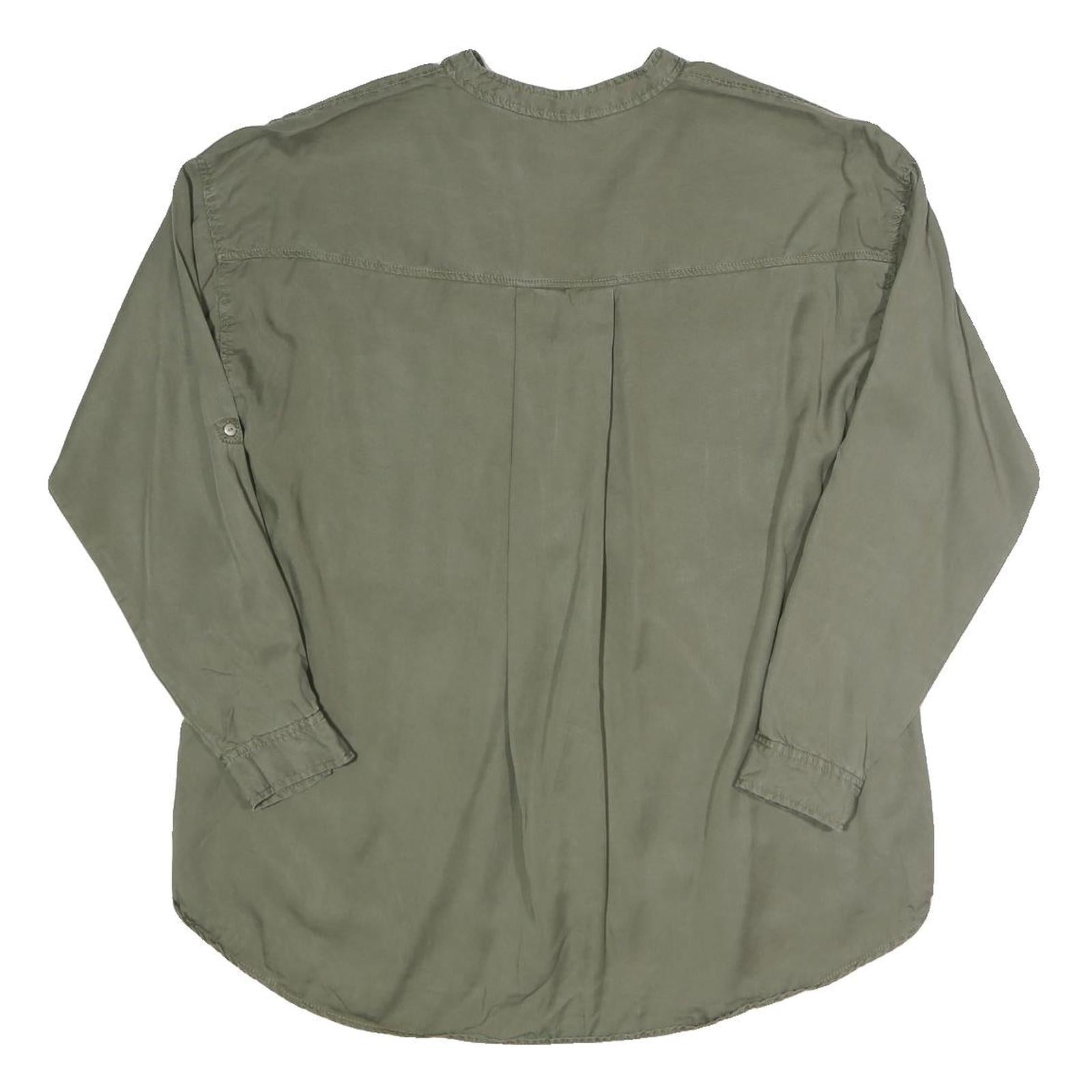 ZARA Womens Green Basic Long Sleeve Button Neck Shirt M Casual Cotton Blend Top