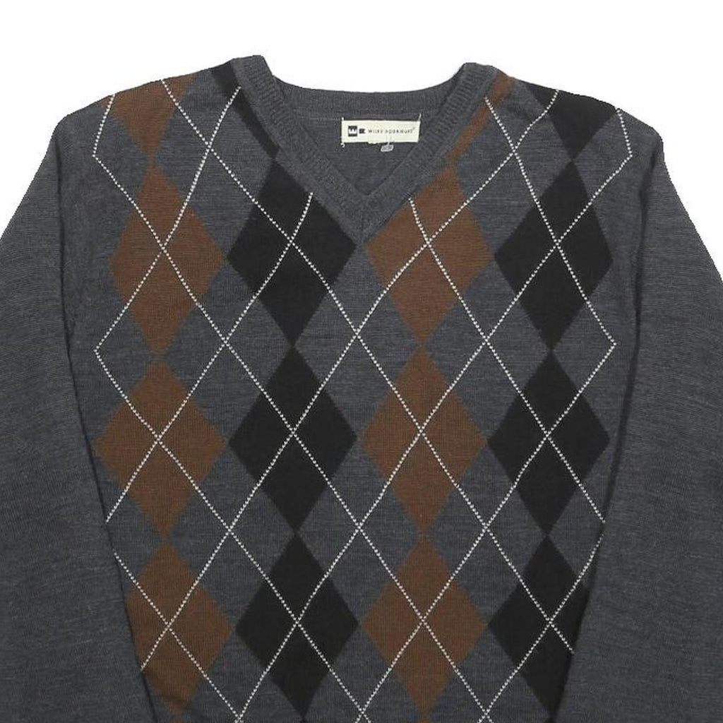 WILKE-RODRIGUEZ Mens Grey Brown Black Patterned V-Neck Basic Knit M Jumper
