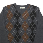 WILKE-RODRIGUEZ Mens Grey Brown Black Patterned V-Neck Basic Knit M Jumper