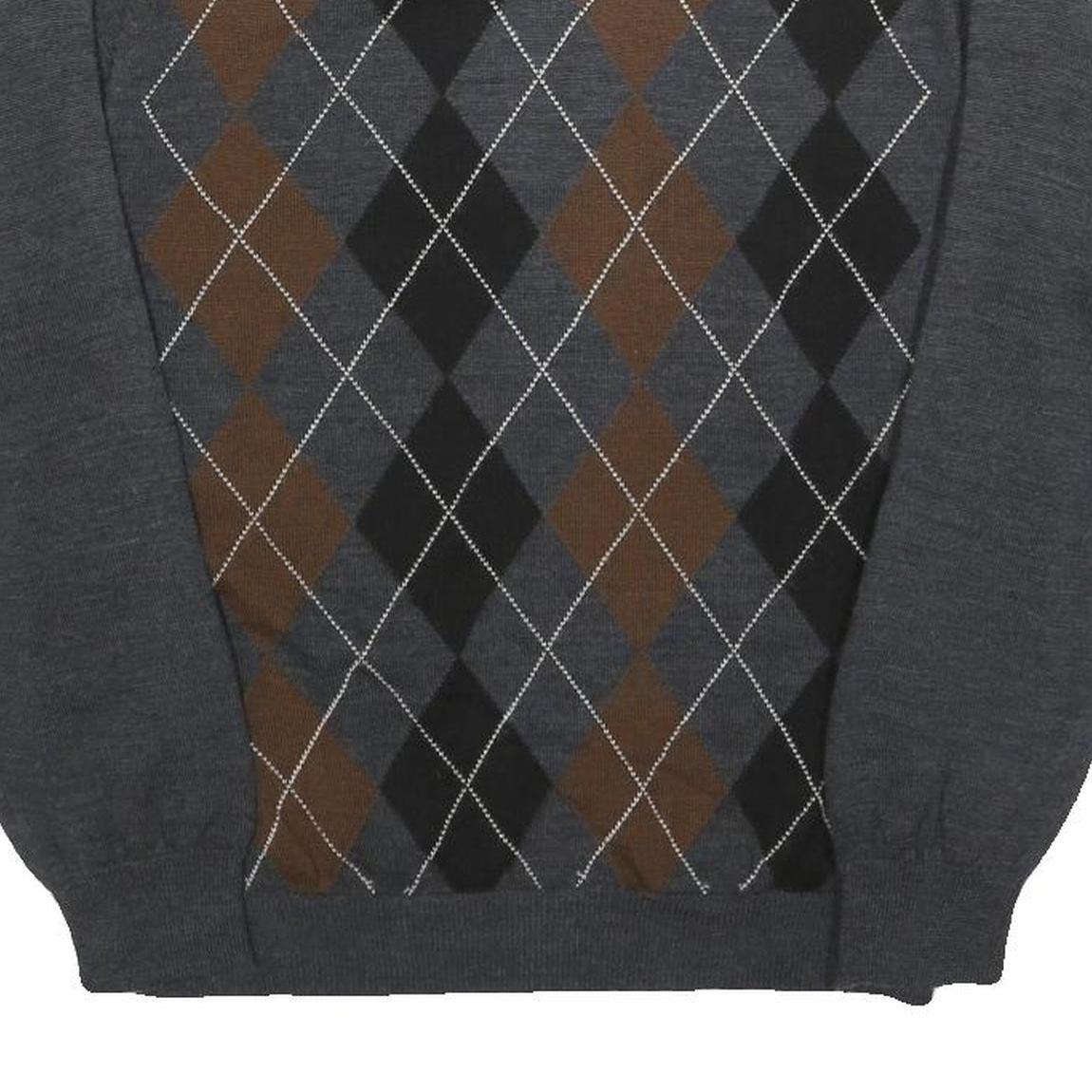 WILKE-RODRIGUEZ Mens Grey Brown Black Patterned V-Neck Basic Knit M Jumper