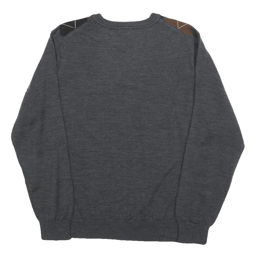 WILKE-RODRIGUEZ Mens Grey Brown Black Patterned V-Neck Basic Knit M Jumper