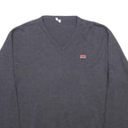 PROTECTAS Mens Grey Plain Wool Blend Jumper V-Neck Basic Knit XL Wool Blend