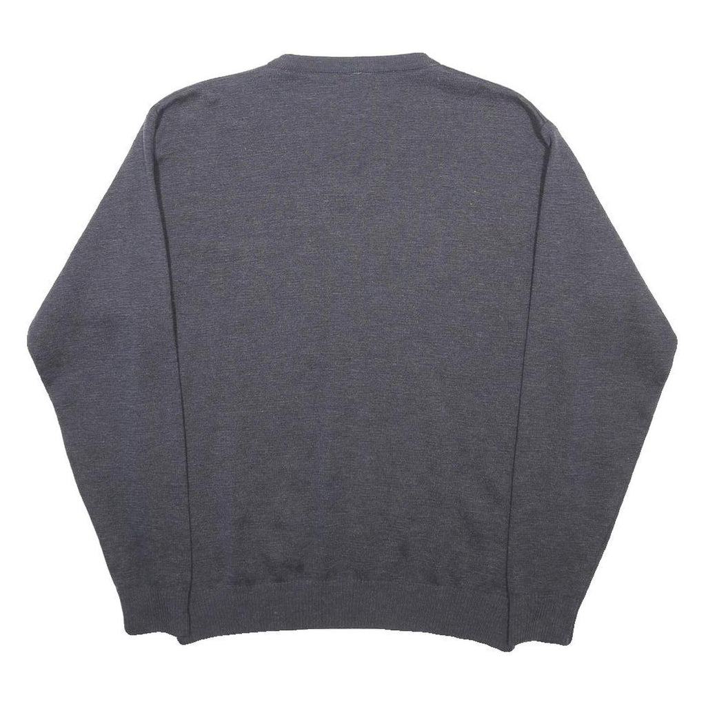 PROTECTAS Mens Grey Plain Wool Blend Jumper V-Neck Basic Knit XL Wool Blend