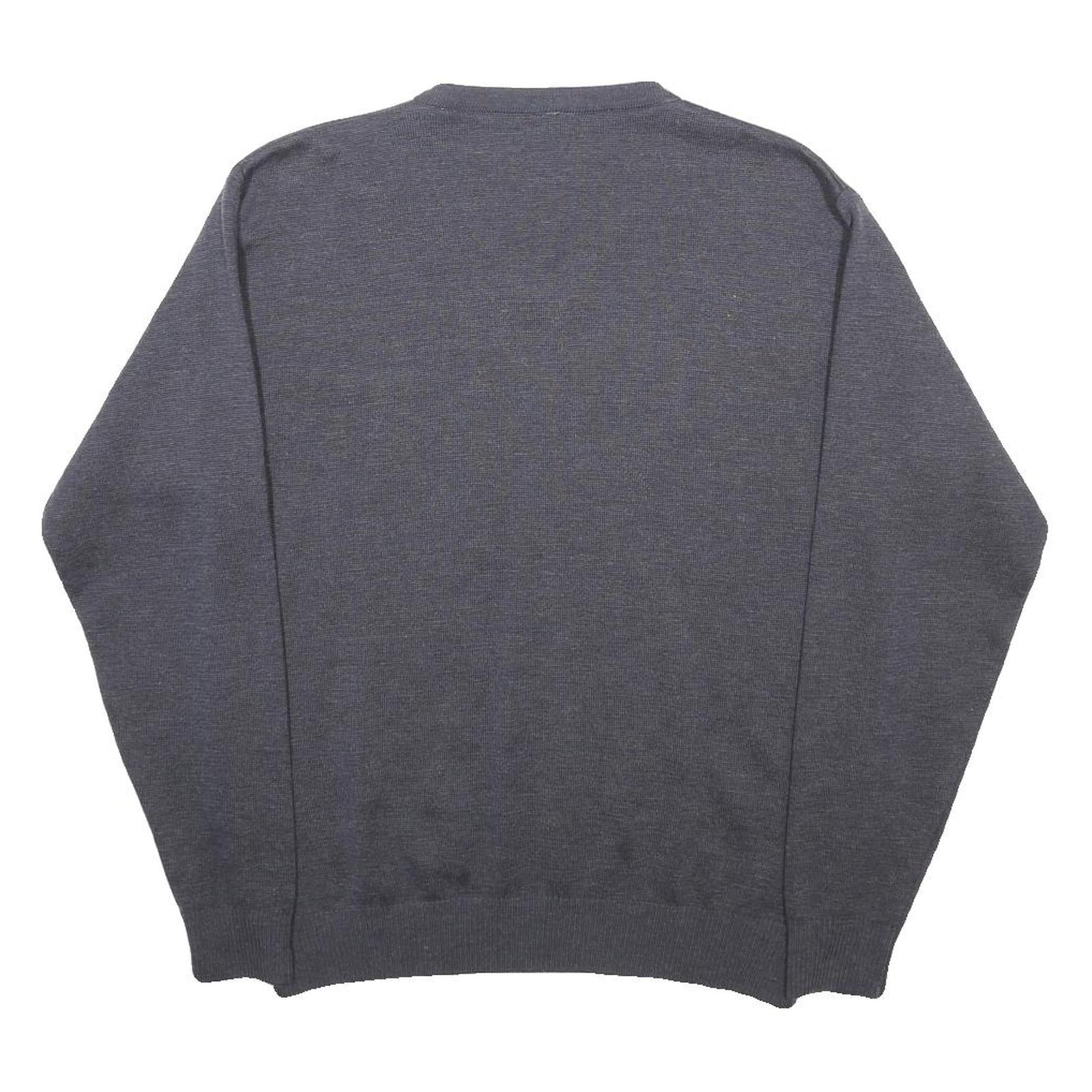 PROTECTAS Mens Grey Plain Wool Blend Jumper V-Neck Basic Knit XL Wool Blend