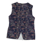 Mens Navy Blue Cotton Blend Button Jacket M Printed Pattern Asian Motif Vest