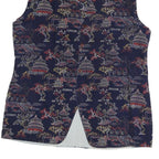 Mens Navy Blue Cotton Blend Button Jacket M Printed Pattern Asian Motif Vest