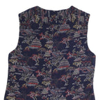 Mens Navy Blue Cotton Blend Button Jacket M Printed Pattern Asian Motif Vest