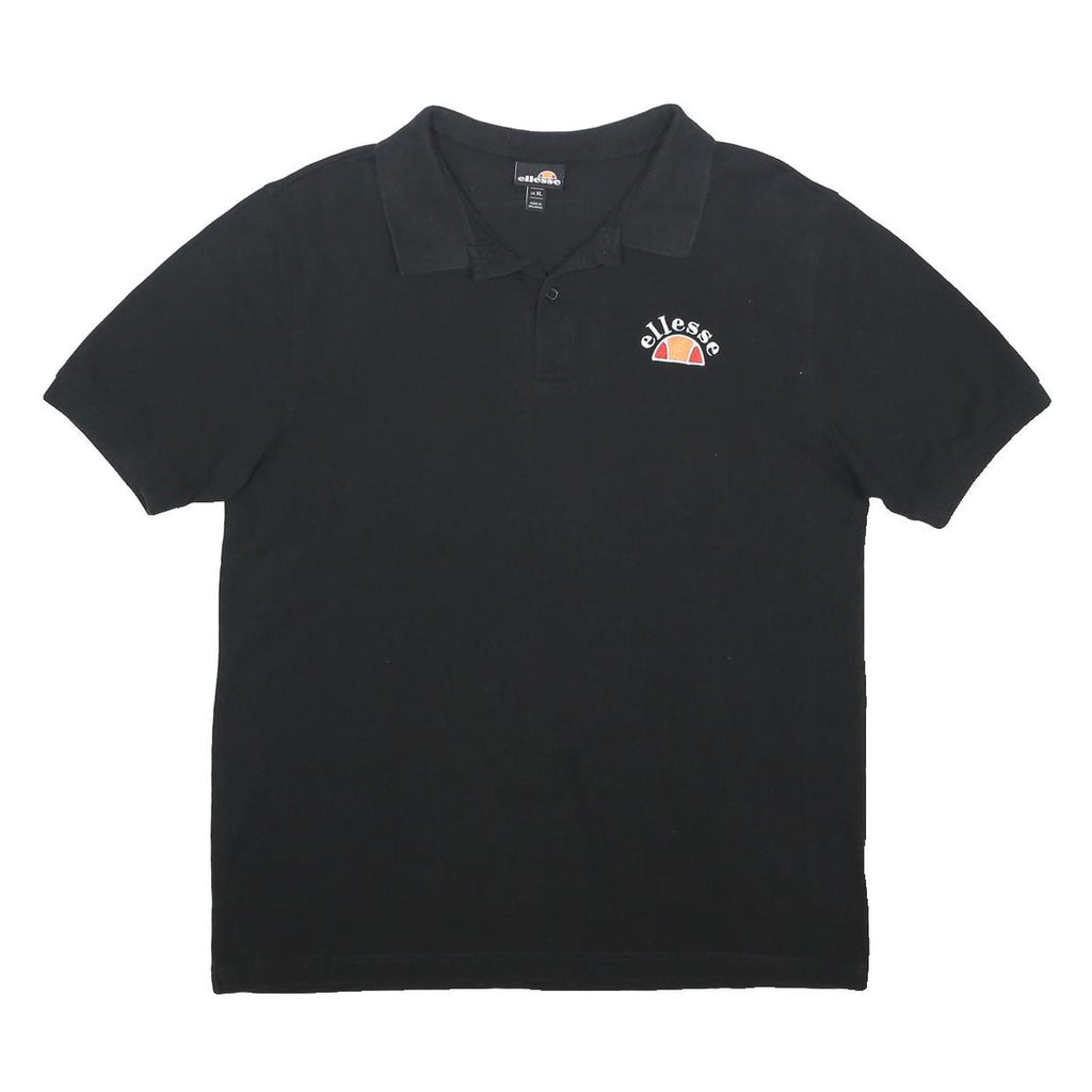 ELLESSE Mens Black Cotton Polo Shirt XL Logo Embroidered Short Sleeve Button
