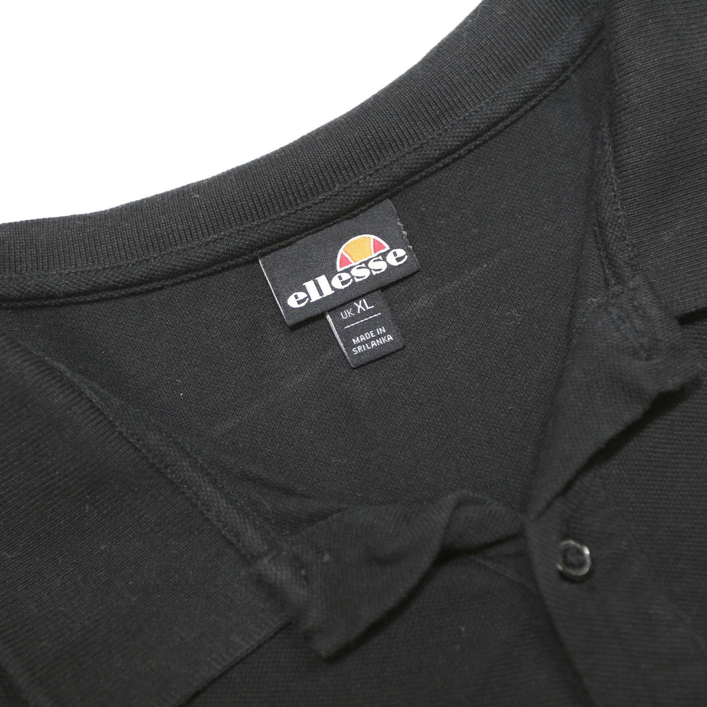ELLESSE Mens Black Cotton Polo Shirt XL Logo Embroidered Short Sleeve Button