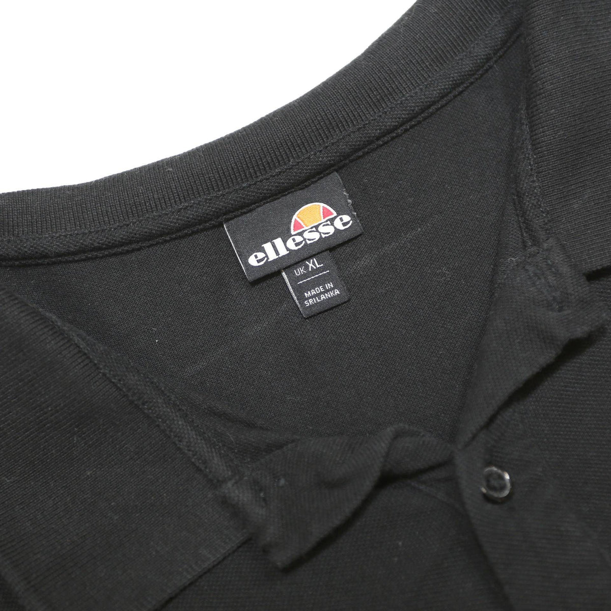 ELLESSE Mens Black Cotton Polo Shirt XL Logo Embroidered Short Sleeve Button