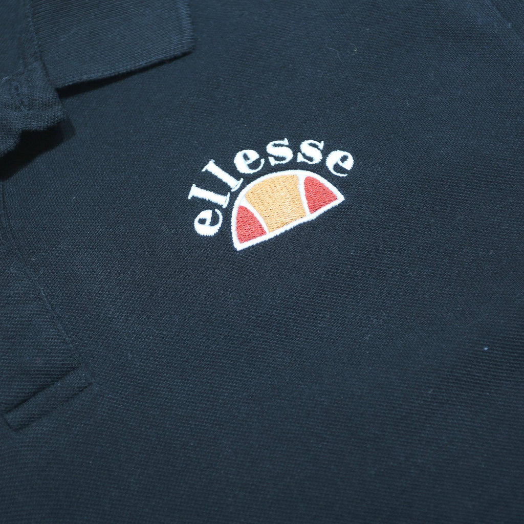 ELLESSE Mens Black Cotton Polo Shirt XL Logo Embroidered Short Sleeve Button