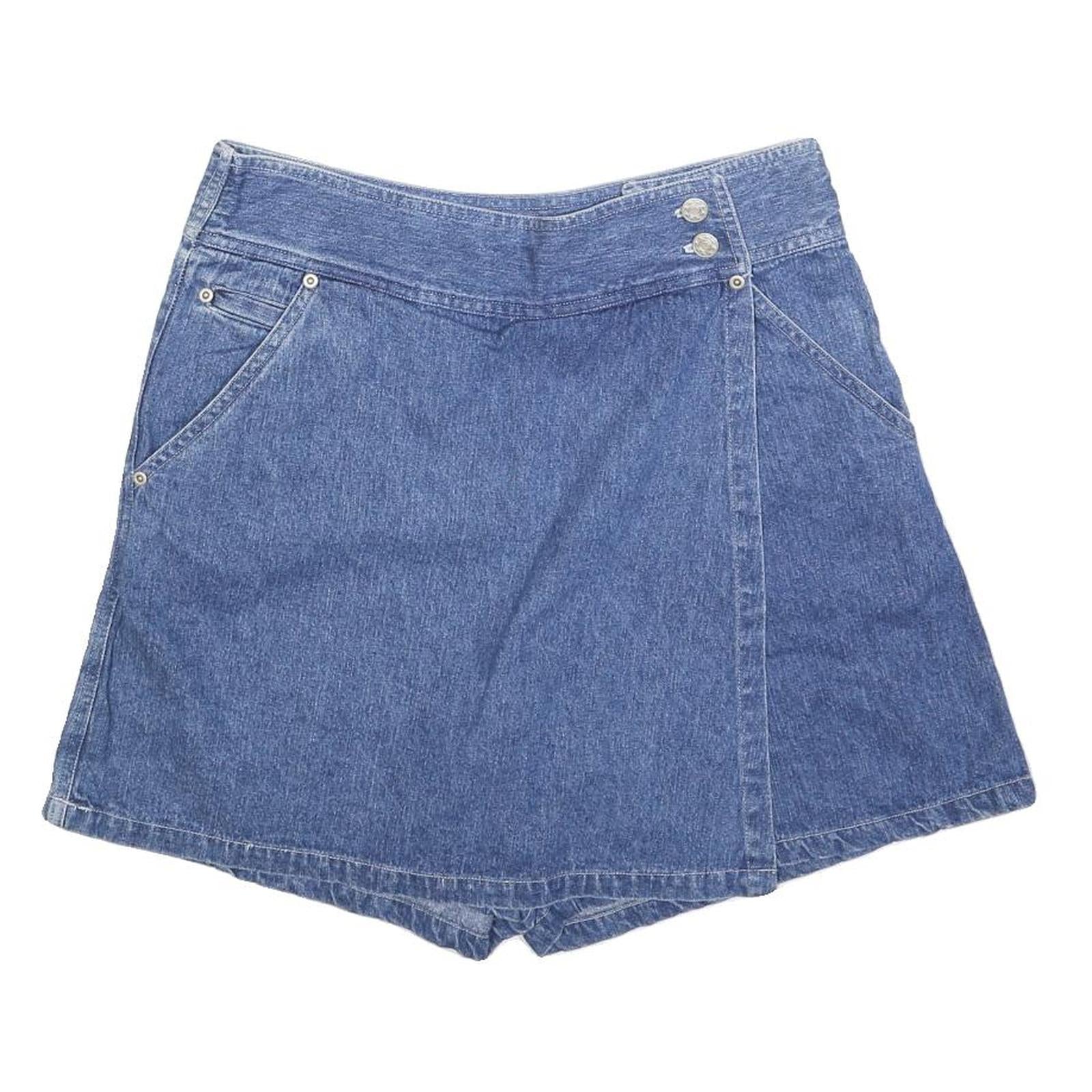 WEST PORT Womens Blue Denim Skort Casual Cotton Blend Short Size M Pockets