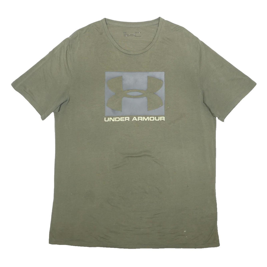 UNDER ARMOUR Mens Green Cotton Blend T-Shirt L Short Sleeve Crew Neck Logo Print