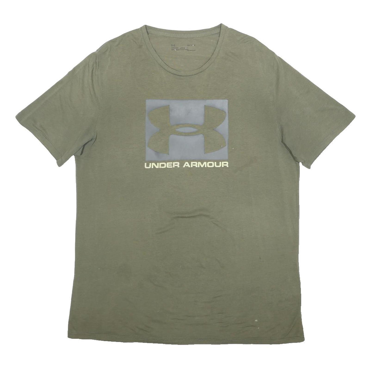 UNDER ARMOUR Mens Green Cotton Blend T-Shirt L Short Sleeve Crew Neck Logo Print