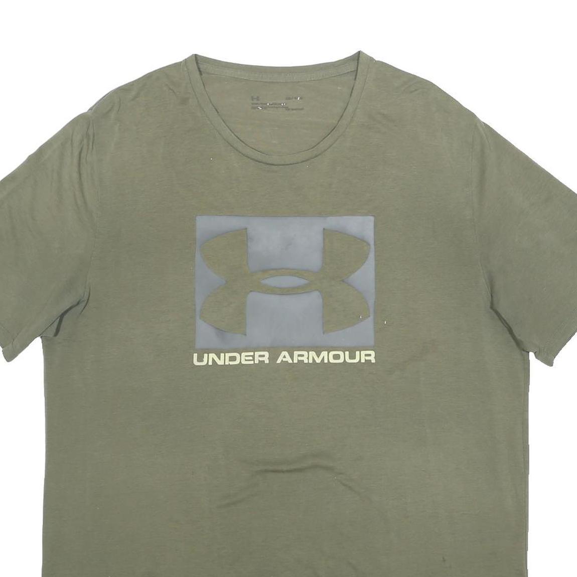 UNDER ARMOUR Mens Green Cotton Blend T-Shirt L Short Sleeve Crew Neck Logo Print