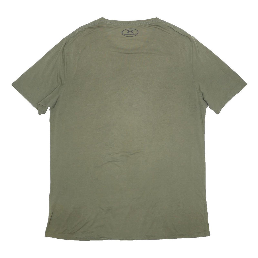 UNDER ARMOUR Mens Green Cotton Blend T-Shirt L Short Sleeve Crew Neck Logo Print
