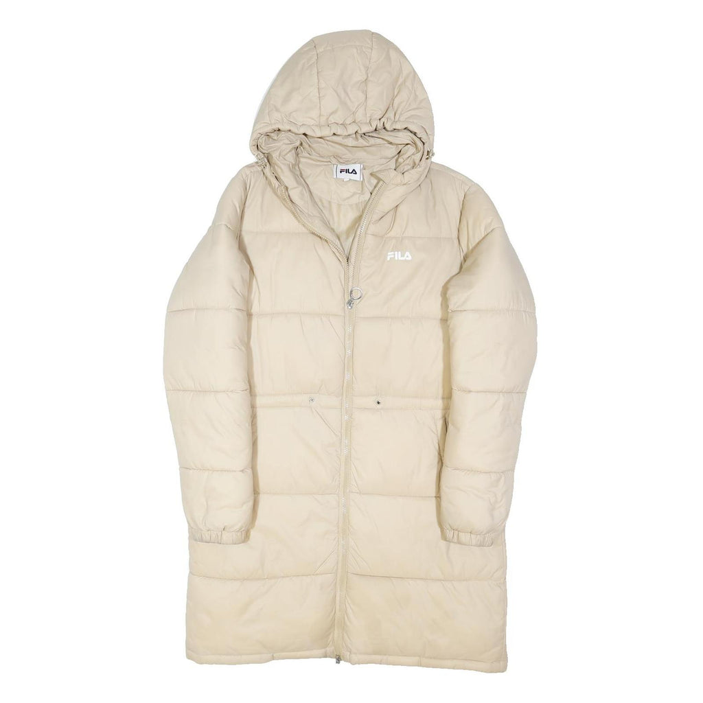FILA Womens Beige Zip Up Puffer Jacket S Polyester Blend Hooded Long Sleeve