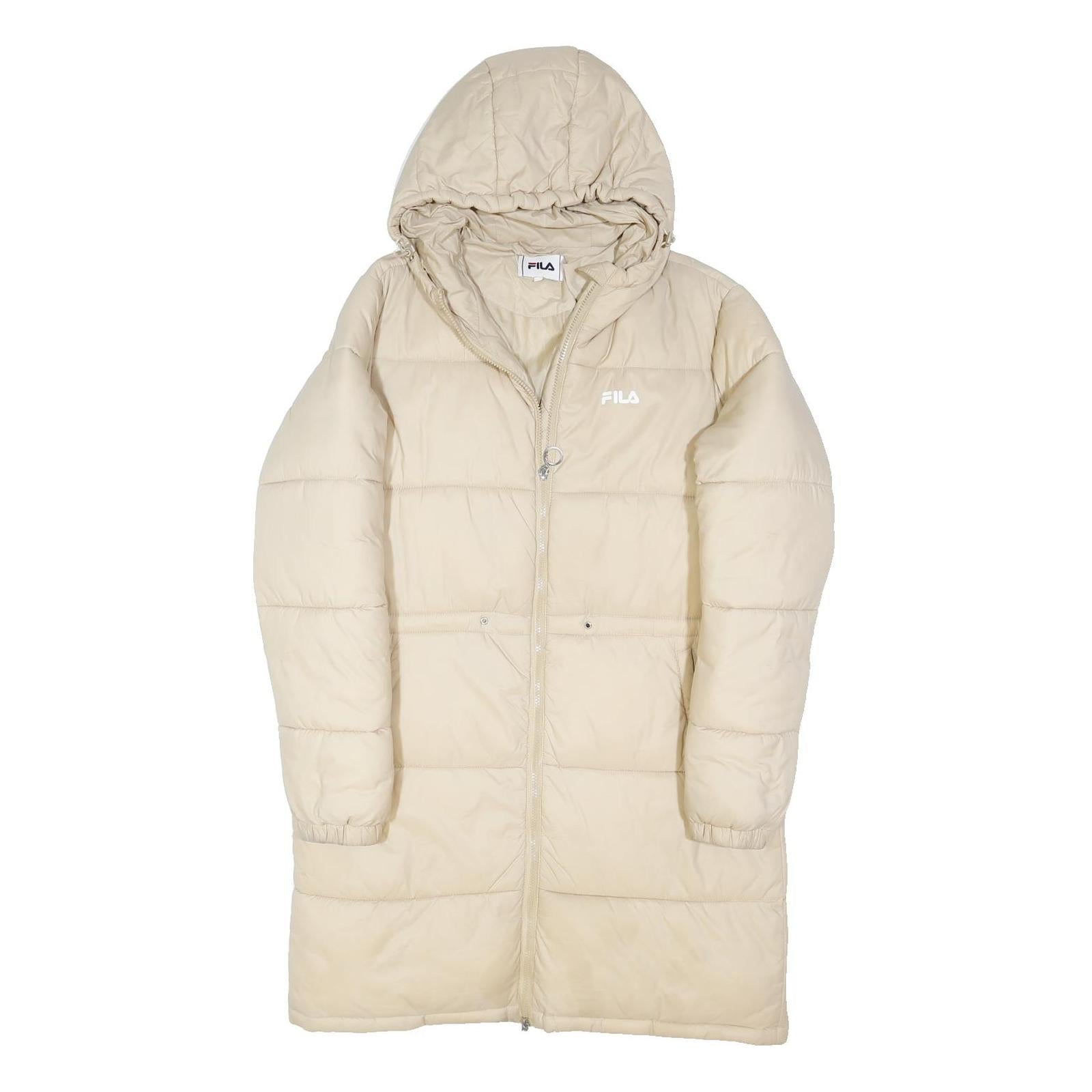 FILA Womens Beige Zip Up Puffer Jacket S Polyester Blend Hooded Long Sleeve