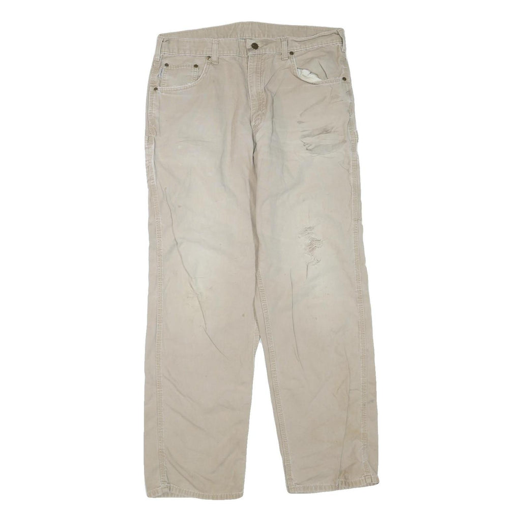 CARHARTT Mens Cotton Blend Beige Regular Fit Straight Leg Trousers W36 L34