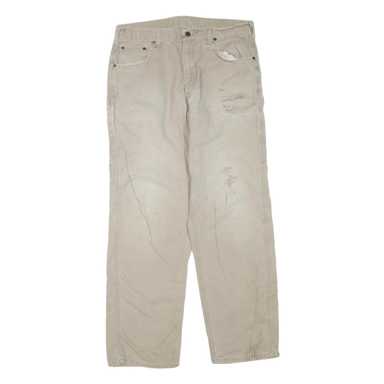 CARHARTT Mens Cotton Blend Beige Regular Fit Straight Leg Trousers W36 L34