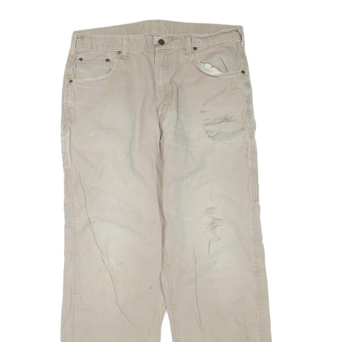 CARHARTT Mens Cotton Blend Beige Regular Fit Straight Leg Trousers W36 L34