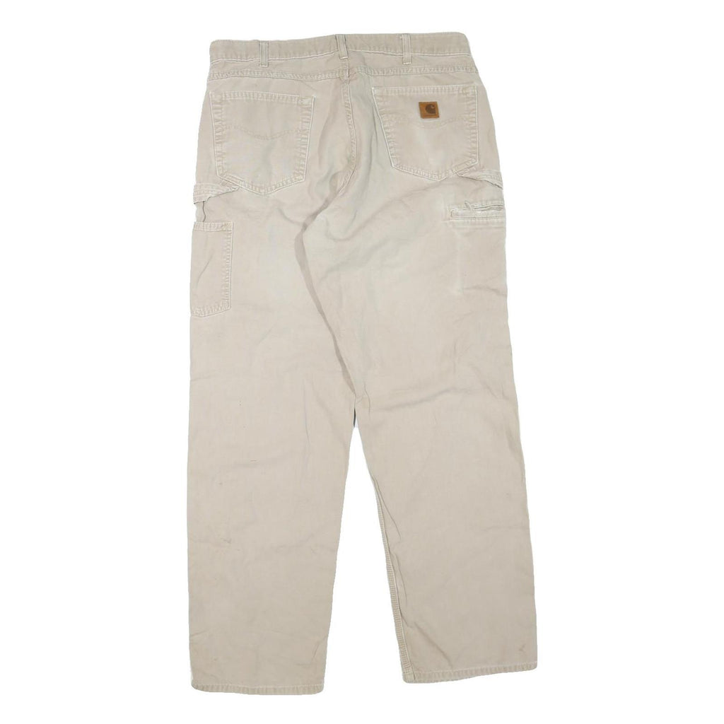 CARHARTT Mens Cotton Blend Beige Regular Fit Straight Leg Trousers W36 L34