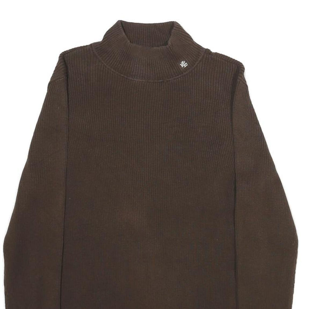 LAUREN RALPH LAUREN Womens Brown Plain Pullover Roll Neck Basic Knit L Cotton