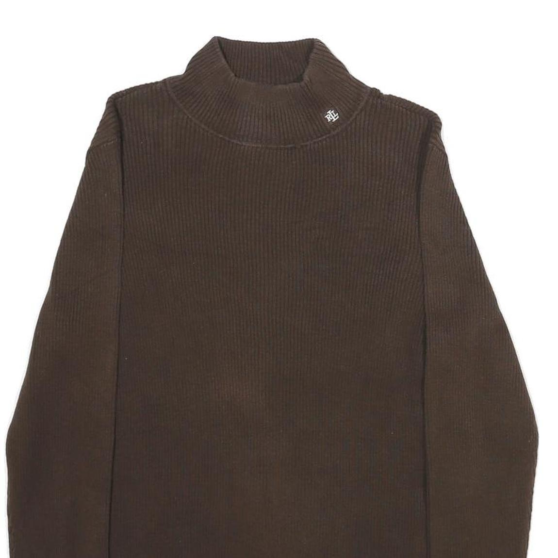 LAUREN RALPH LAUREN Womens Brown Plain Pullover Roll Neck Basic Knit L Cotton