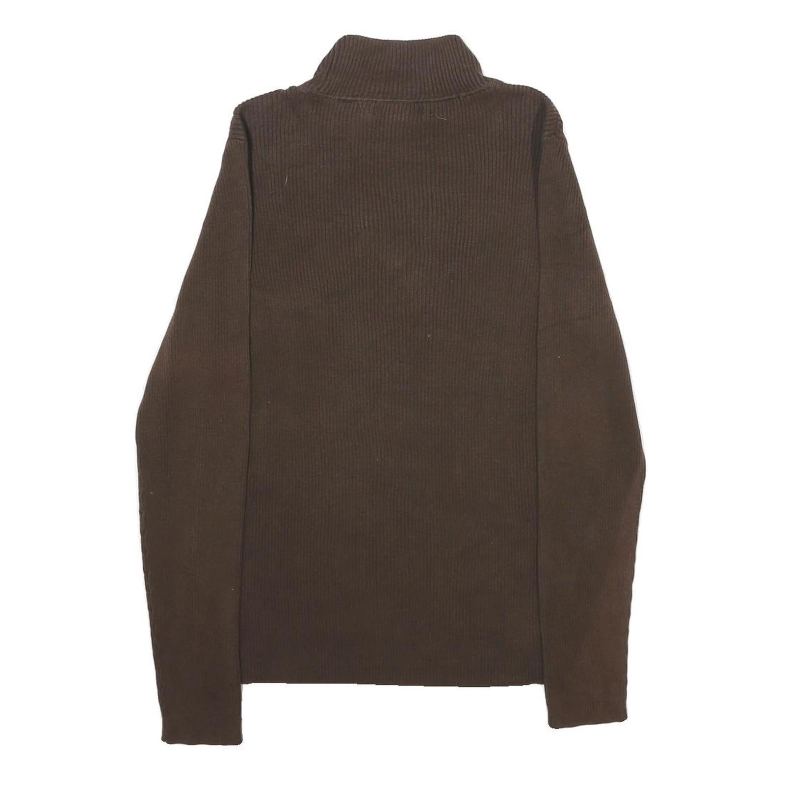 LAUREN RALPH LAUREN Womens Brown Plain Pullover Roll Neck Basic Knit L Cotton