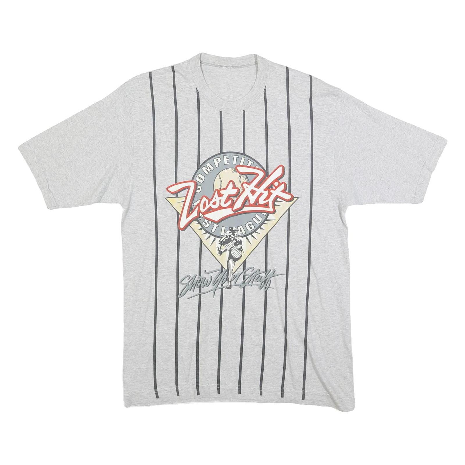 Mens Grey Lost Hit Graphic T-Shirt M Short Sleeve Crew Neck Cotton Blend