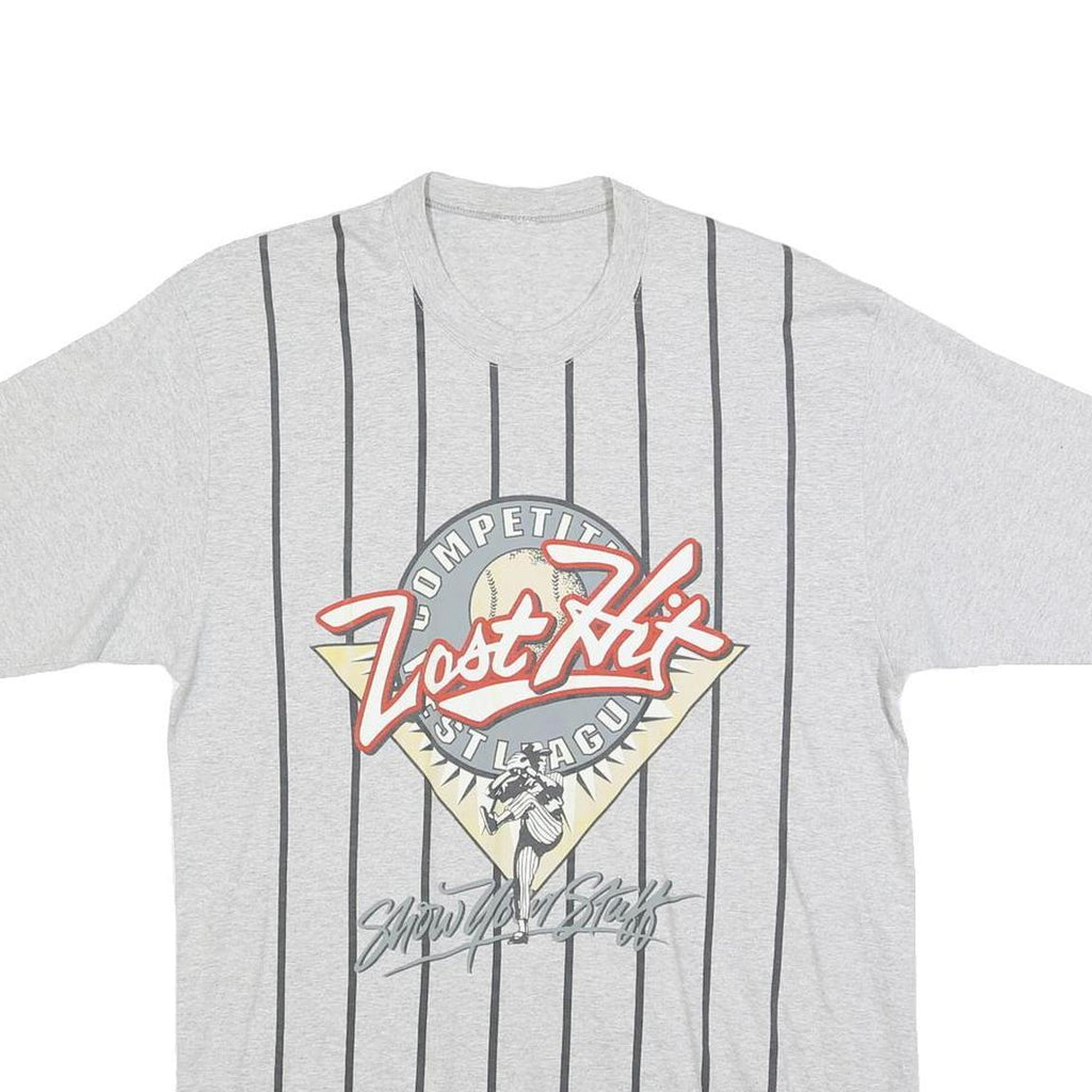 Mens Grey Lost Hit Graphic T-Shirt M Short Sleeve Crew Neck Cotton Blend