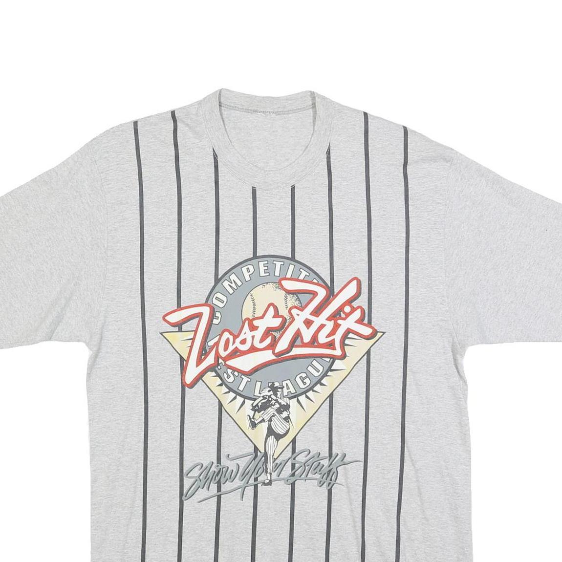 Mens Grey Lost Hit Graphic T-Shirt M Short Sleeve Crew Neck Cotton Blend