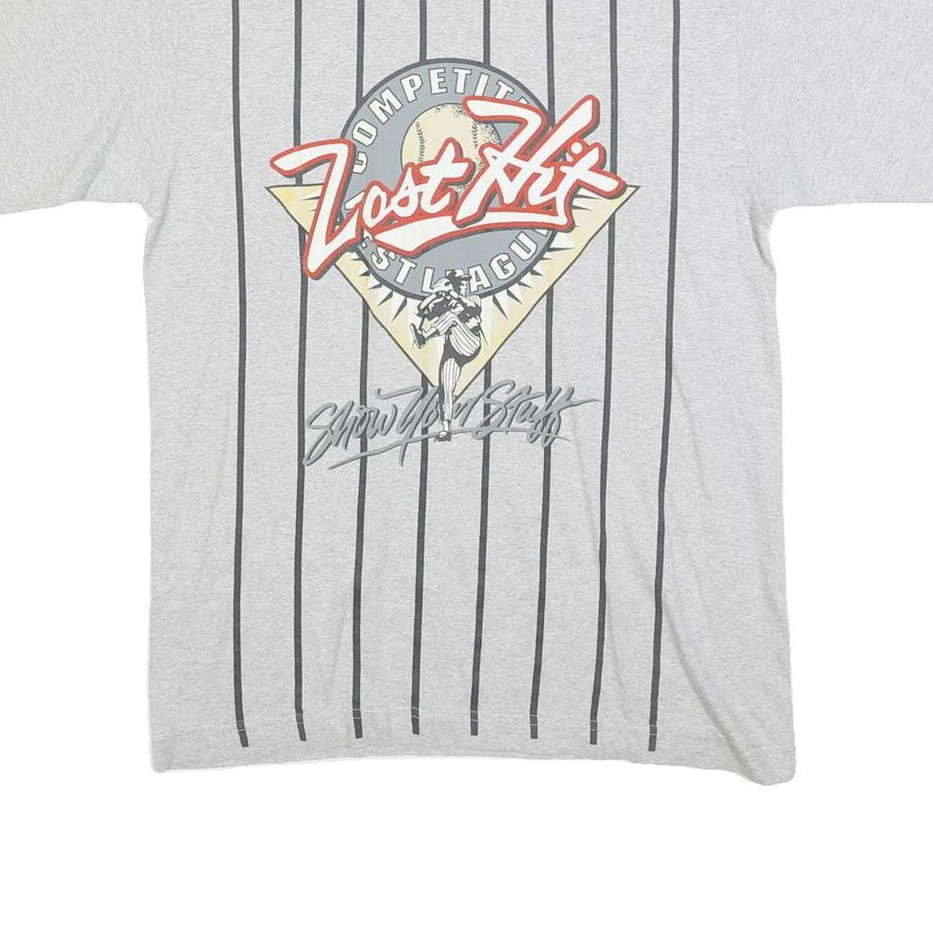 Mens Grey Lost Hit Graphic T-Shirt M Short Sleeve Crew Neck Cotton Blend