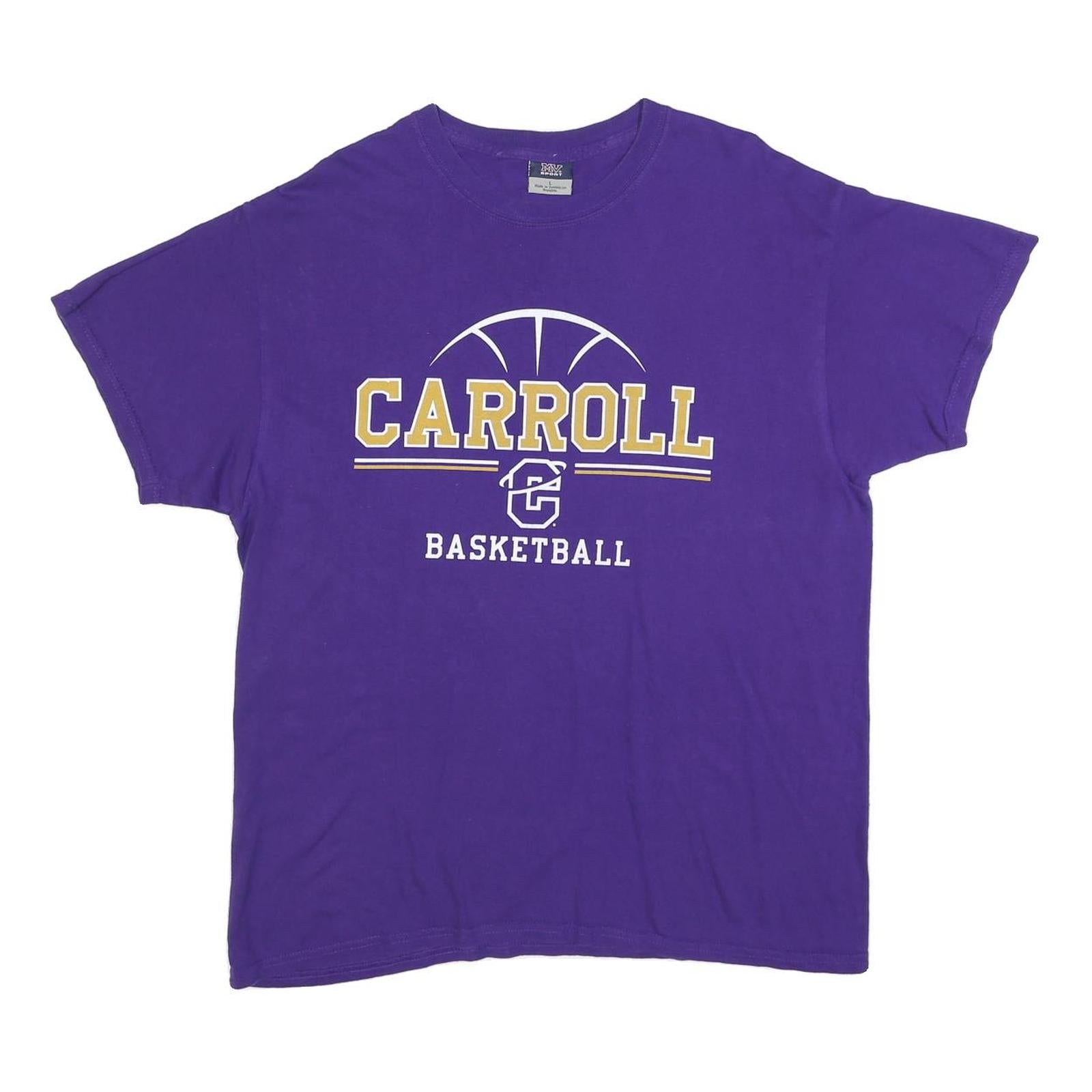 MV SPORT Mens Purple Carroll Basketball Graphic T-Shirt L Short Sleeve Crew Neck