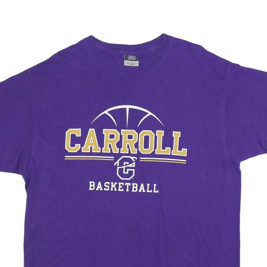 MV SPORT Mens Purple Carroll Basketball Graphic T-Shirt L Short Sleeve Crew Neck