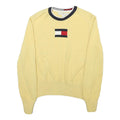 TOMMY HILFIGER Womens Yellow Plain Cotton Blend Jumper Crew Neck Tight Knit L