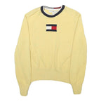TOMMY HILFIGER Womens Yellow Plain Cotton Blend Jumper Crew Neck Tight Knit L