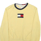 TOMMY HILFIGER Womens Yellow Plain Cotton Blend Jumper Crew Neck Tight Knit L