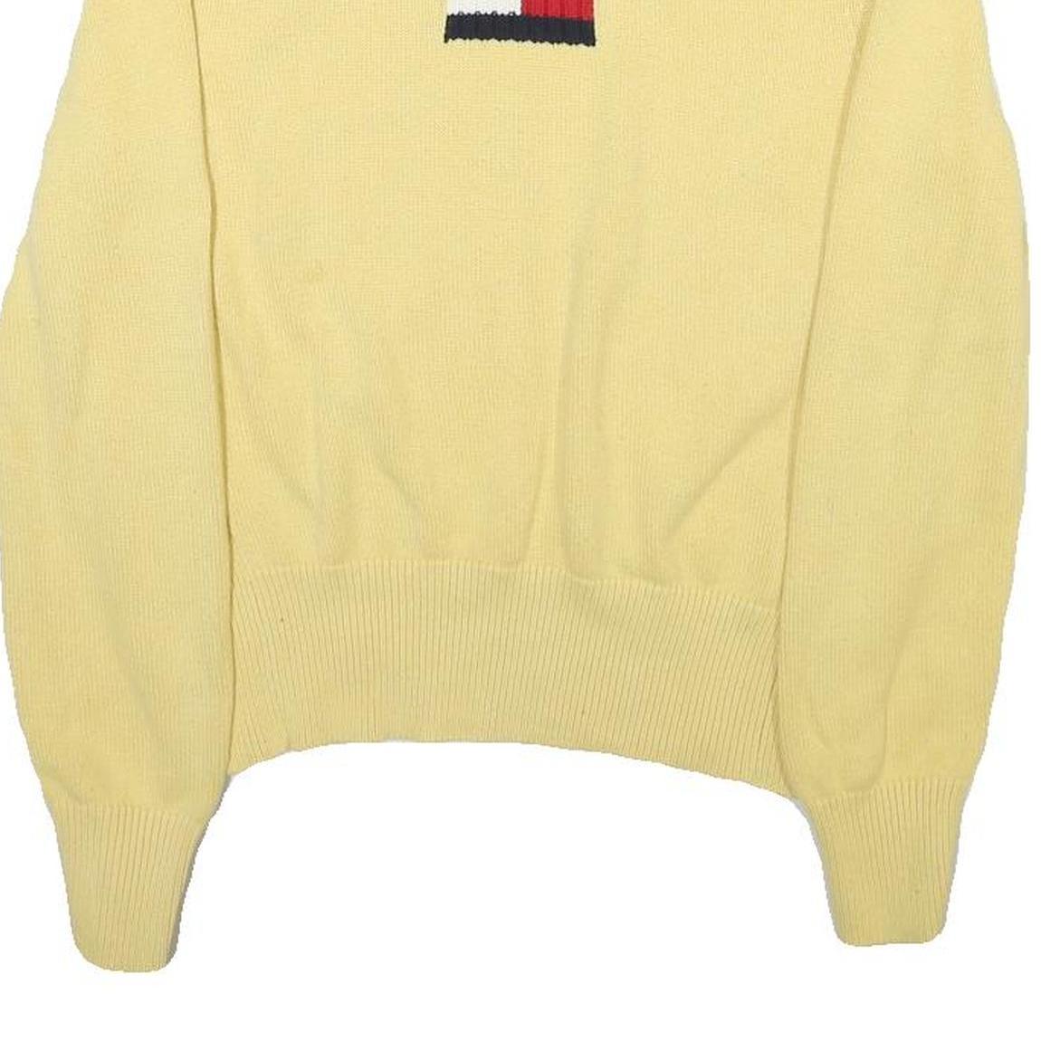 TOMMY HILFIGER Womens Yellow Plain Cotton Blend Jumper Crew Neck Tight Knit L