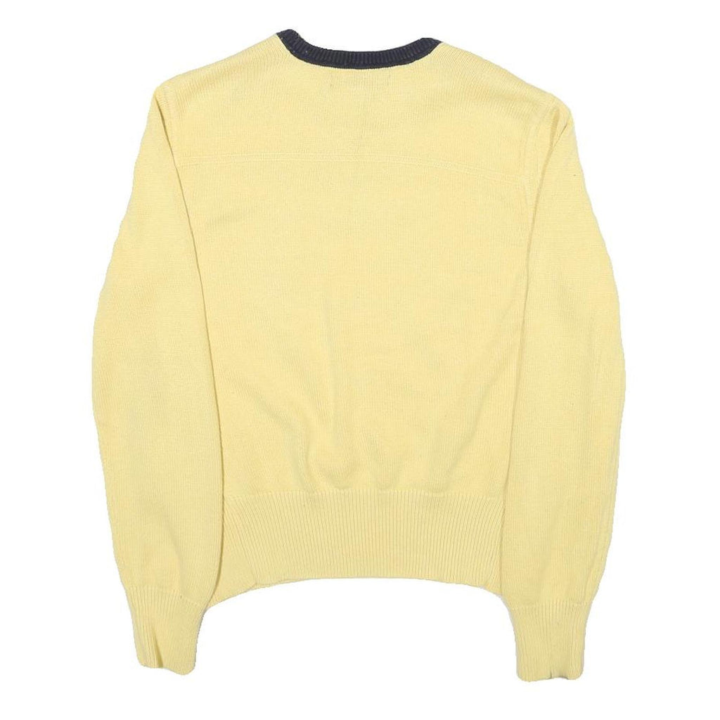 TOMMY HILFIGER Womens Yellow Plain Cotton Blend Jumper Crew Neck Tight Knit L