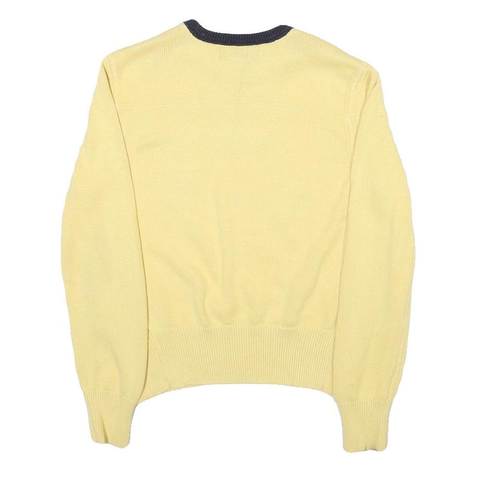 TOMMY HILFIGER Womens Yellow Plain Cotton Blend Jumper Crew Neck Tight Knit L